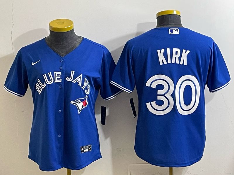 Women 2025 Nike Toronto Blue Jays #30 Kirk Blue Game MLB Jersey 01